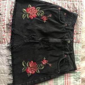 TopShop Moto Black Embroidered Denim Skirt